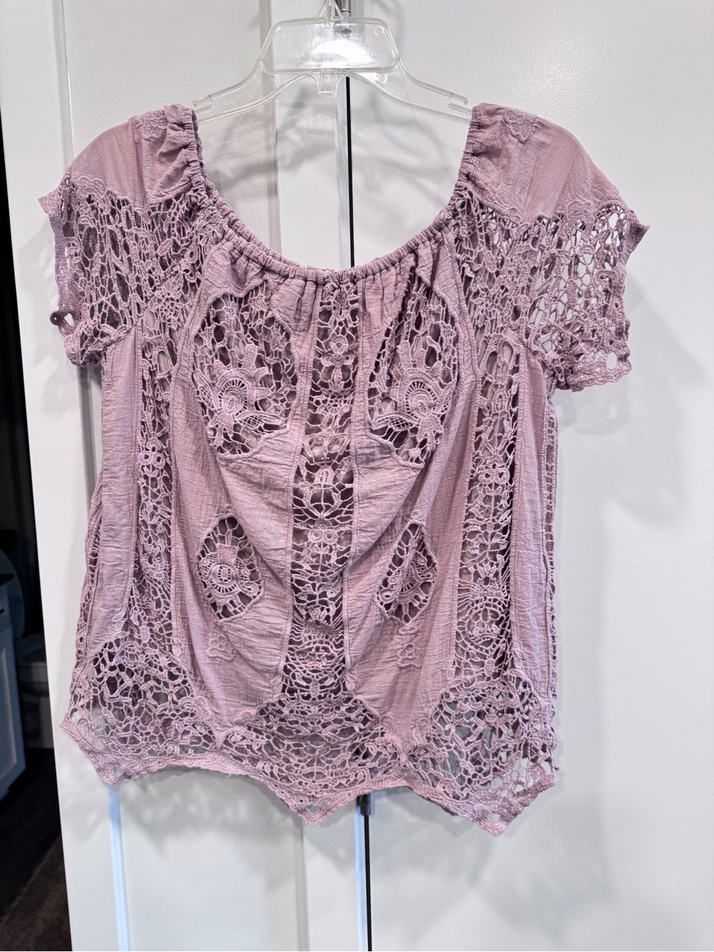 Lace-Panel Off-Shoulder Women’s Top - Dusty Mauve